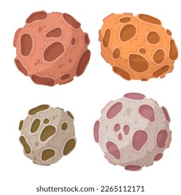 Asteroid with craters. Space object. Planet, meteorite, Moon. Exploration of open space. Vector illustration on a white background.