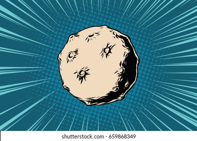 Asteroid With Craters In Space. Pop Art Retro Vector Illustration