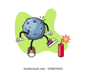 Asteroid with firecrackers cartoon. Mascot Character vector.