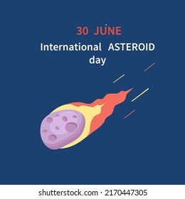 Asteroid flies in space and behind it a trail of fire in space. Poster