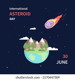 Asteroid flies in space next to the planet Earth. Poster.
