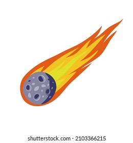 Asteroid. Flying meteorite in flames. Disaster in space, apocalypse. Icon, clipart for website, applications about nature, space, disasters, ecology. Vector flat illustration, cartoon style.