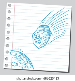 Asteroid flying towards planet