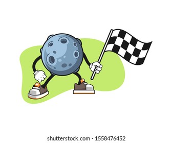 Asteroid hold racing flag cartoon. Mascot Character vector.