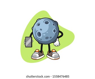 Asteroid hold smartphone cartoon. Mascot Character vector.