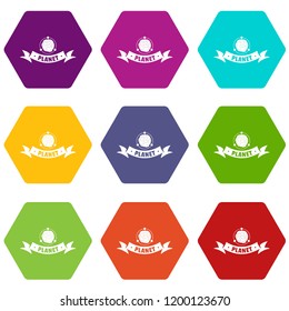 Asteroid icons 9 set coloful isolated on white for web