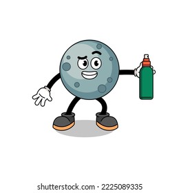asteroid illustration cartoon holding mosquito repellent , character design