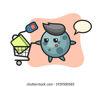Asteroid illustration cartoon with a shopping cart