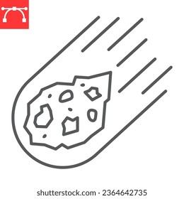 Asteroid line icon, cosmos and comet, meteorite vector icon, vector graphics, editable stroke outline sign, eps 10.