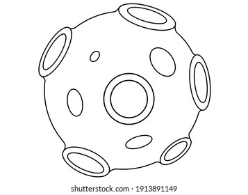 Asteroid - linear vector illustration for coloring. Outline. An asteroid or planetoid covered with craters. A small celestial body is a stone in space.