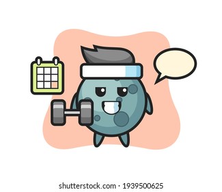 Asteroid mascot cartoon doing fitness with dumbbell