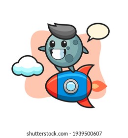 Asteroid mascot character riding a rocket