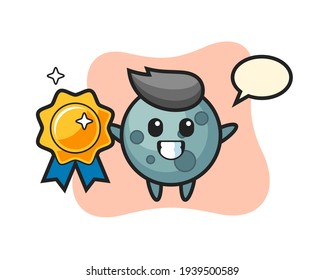 Asteroid mascot illustration holding a golden badge