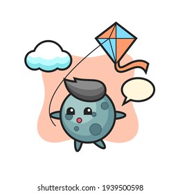 Asteroid mascot illustration is playing kite