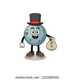 asteroid mascot illustration rich man holding a money sack , character design