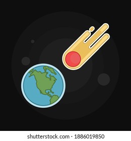 An asteroid or meteor hitting earth. Flat style illustration. 
