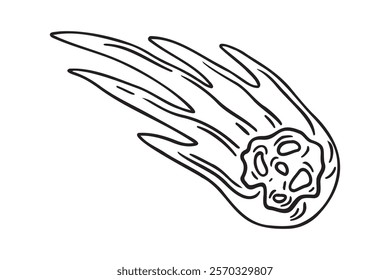 asteroid or meteorite falling doodle hand drawn icon. Outline drawing asteroid or meteorite falling line clipart symbol. Vector illustration