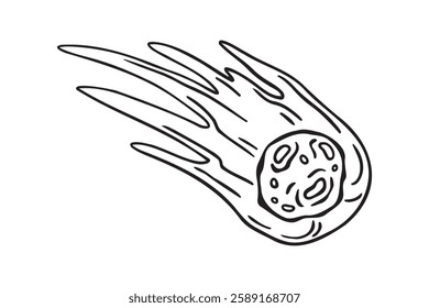 asteroid or meteorite falling doodle hand drawn icon. Outline drawing asteroid or meteorite falling line clipart symbol. Vector illustration