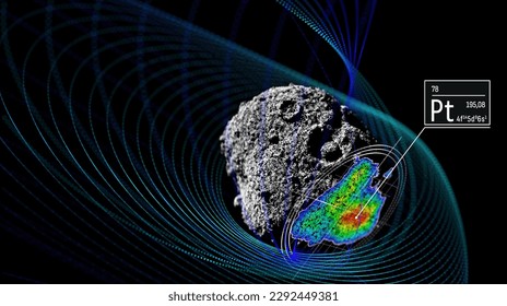 Asteroid mining concept vector illustration, space industry, resource exploration, black and white