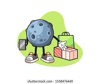 Asteroid online shopping cartoon. Mascot Character vector.