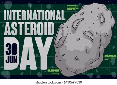 Asteroid over grid ready for examination, understanding and prevent collision in the Earth and to celebrate International Asteroid Day in June 30.