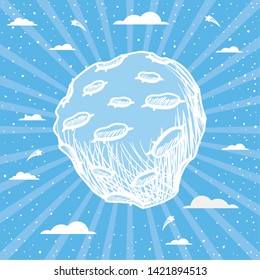 Asteroid over striped background design