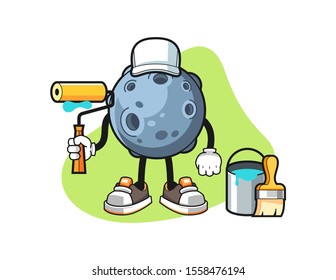 Asteroid painter cartoon. Mascot Character vector.