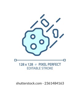 Asteroid pixel perfect light blue icon. Space rock. Potentially hazardous object. Celestial body. RGB color sign. Simple design. Web symbol. Contour line. Flat illustration. Isolated object