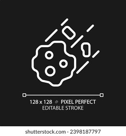 Asteroid pixel perfect white linear icon for dark theme. Space rock. Potentially hazardous object. Celestial body. Thin line illustration. Isolated symbol for night mode. Editable stroke