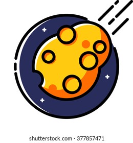 Asteroid in Space, colored outline icon.
