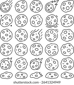 Asteroid and Space Object Line Icons Set
