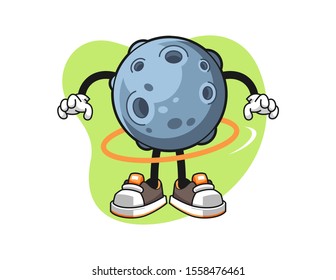 Asteroid spinning a hula hoop cartoon. Mascot Character vector.