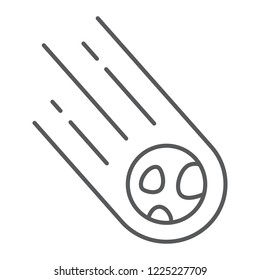 Asteroid thin line icon, space and meteor, meteorite sign, vector graphics, a linear pattern on a white background, eps 10.
