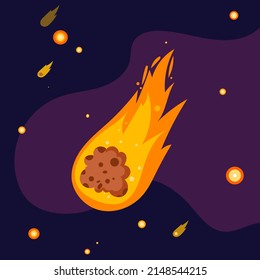 Asteroid vector cartoon stone isolated on white background. Fireball flame rock stone flying to earth. Space dangerous object