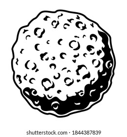 Asteroid vector illustration. Monochrome cosmic object, comet, round stone. Fantasy and fiction concept for cosmos, space exploration, global danger topics