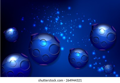 Asteroids on Blue Space Background