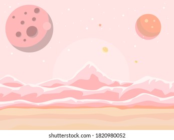Asteroids in the sky above the mountains.Galaxy landscape background