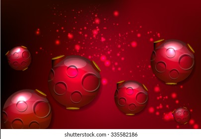 Asteroids in Space Red Background