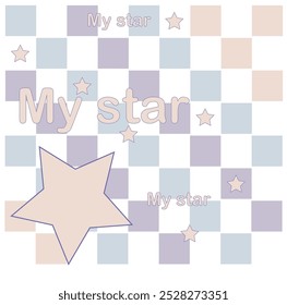 The asthetic checkered background has stars and blue illustrations