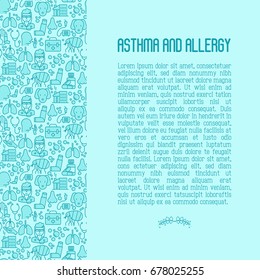 Asthma and allergy concept contains seamless pattern for web page, banner of clinic, thin line icons with allergy symptoms and the most common allergens. Asthma inhaler. Vector illustration.