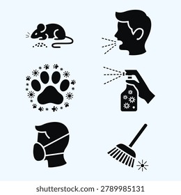Asthma and allergy trigger icons collection with dust animal dander and sanitation
