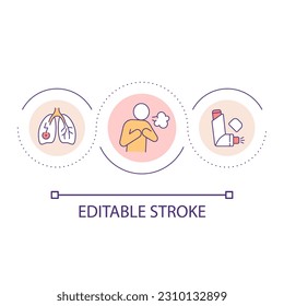 Icono de concepto de bucle de ataque de asma. Enfermedad crónica del sistema respiratorio. Problema respiratorio abstracto idea ilustración de línea delgada. Dibujo de contorno aislado. Trazo editable. Tipo de letra arial utilizado