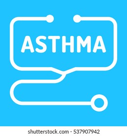 Asthma. Badge with stethoscope icon. Flat vector illustration on blue background.