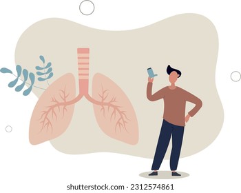 Asthma chronic disease with medical breathing problems.Allergic pollen symptoms with bronchial chest pain and spray for normal airways .flat vector illustration.