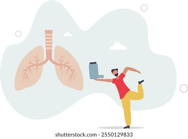 Asthma chronic disease with medical breathing problems.Allergic pollen symptoms with bronchial chest pain and spray for normal airways .flat characters.