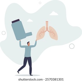 Asthma chronic disease with medical breathing problems.Allergic pollen symptoms with bronchial chest pain and spray for normal airways .flat characters.