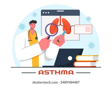 Asthma Disease Vector Illustration Featuring Human Lungs and Inhalers for Breathing in a Healthcare Flat Style Cartoon Background