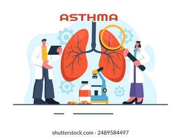 Asthma Disease Vector Illustration Featuring Human Lungs and Inhalers for Breathing in a Healthcare Flat Style Cartoon Background