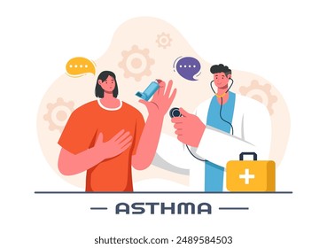 Asthma Disease Vector Illustration Featuring Human Lungs and Inhalers for Breathing in a Healthcare Flat Style Cartoon Background