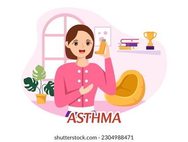 Asthma Disease Vector Illustration with Human Lungs and Inhalers for Breathing in Healthcare Flat Cartoon Hand Drawn Landing Page Templates